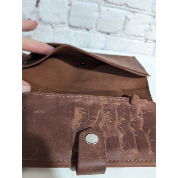 Lucky Handmade Wallet Heavy Brown Nubuck Distressed Leather Folding - Picture 8 of 10